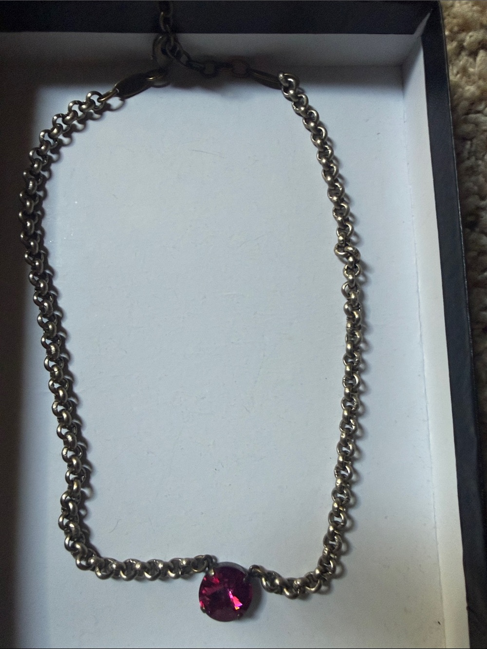 Ruby Pink Crystal Pendant Chain Necklace